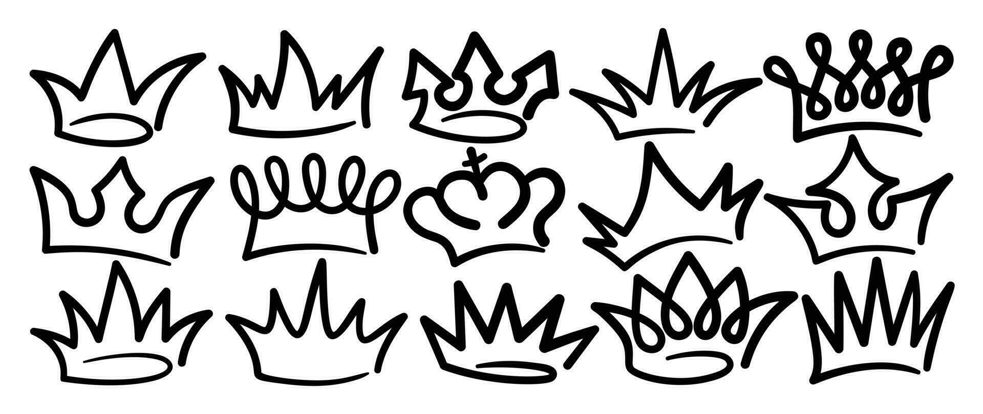 reeks van tekening kronen vector. hand- getrokken koning of koningin kronen luxueus prins en prinses hoofd accessoires, diademen. Koninklijk hoofd tiara illustratie verzameling ontwerp voor graffiti, decoratief. vector