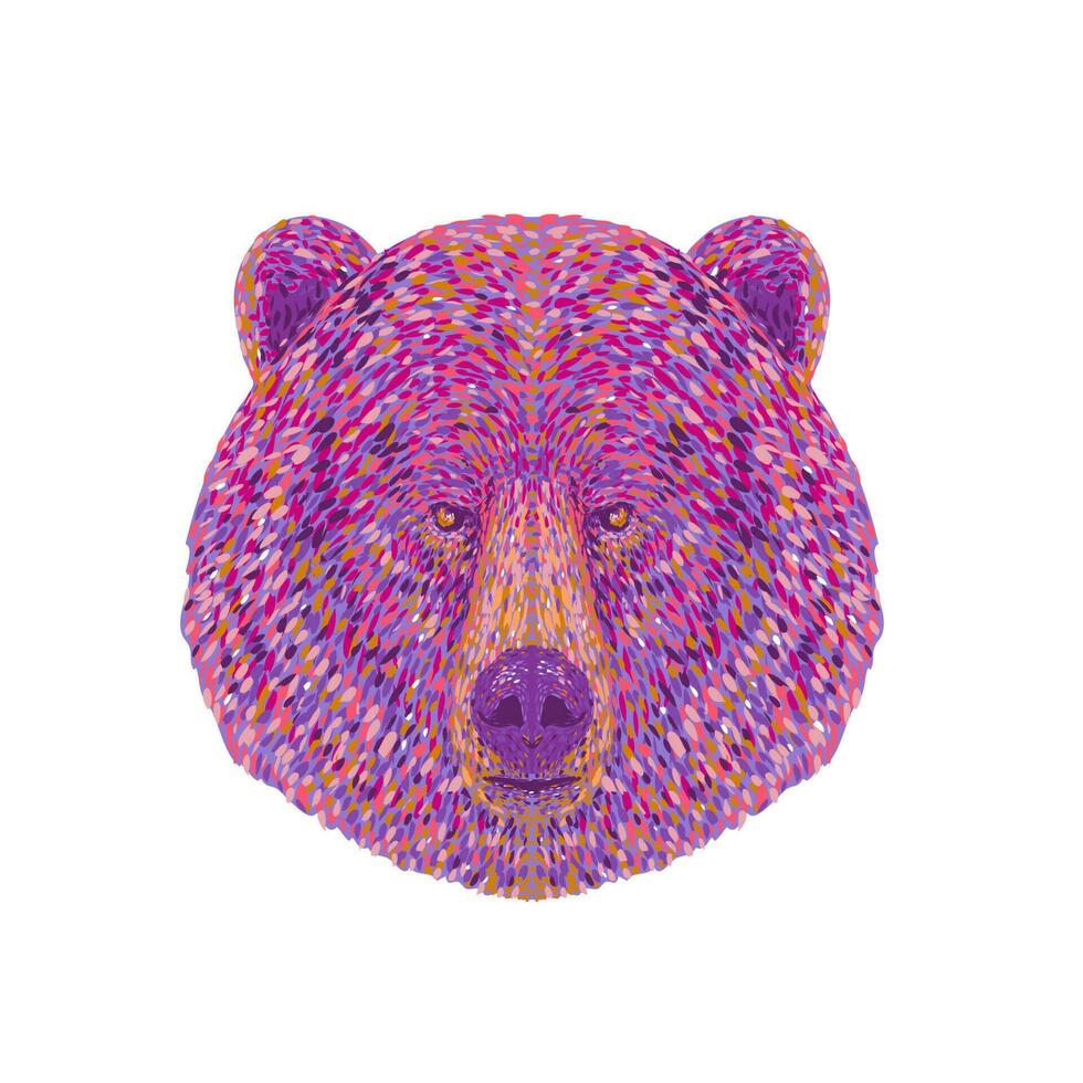 grizzly beer of noorden Amerikaans bruin beer hoofd voorkant visie pointillist impressionist knal kunst stijl vector