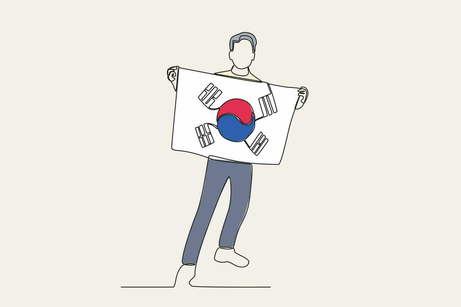 kleur illustratie van een trots Mens Holding een Koreaans vlag vector
