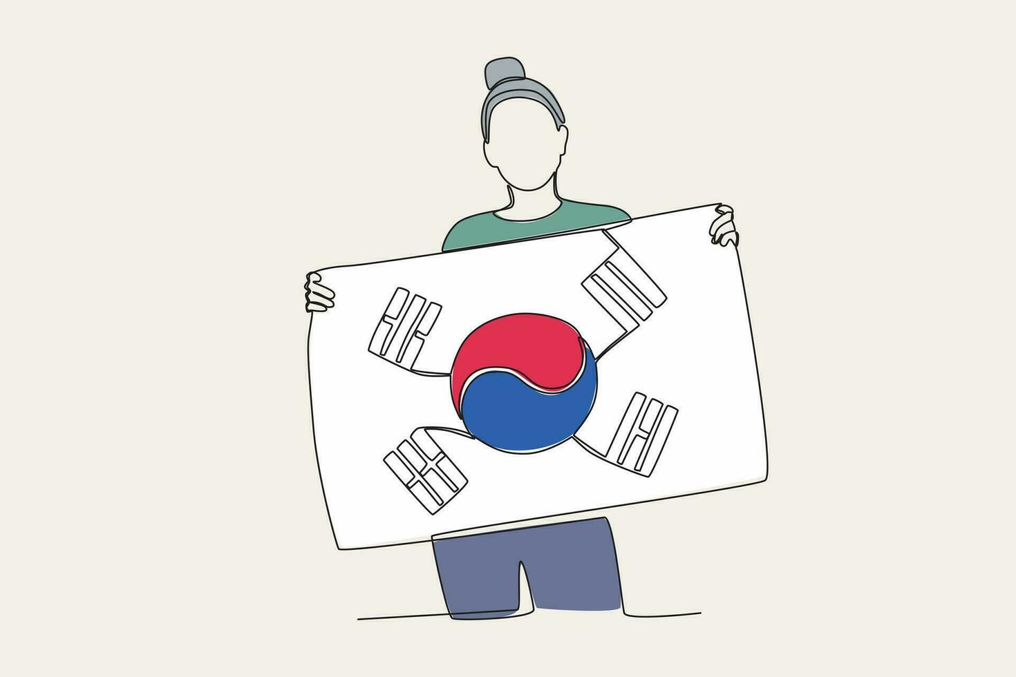 kleur illustratie van een vrouw Holding een Koreaans vlag vector