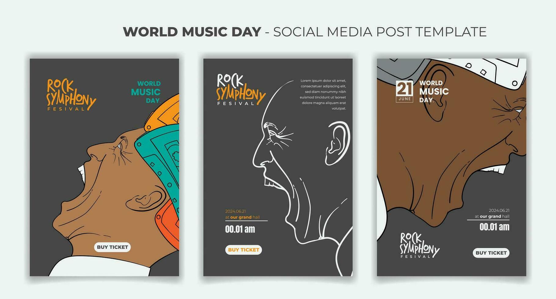 sociaal media post sjabloon met schreeuwen Mens en cassette Aan zijn hoofd voor muziek- dag campagne ontwerp vector