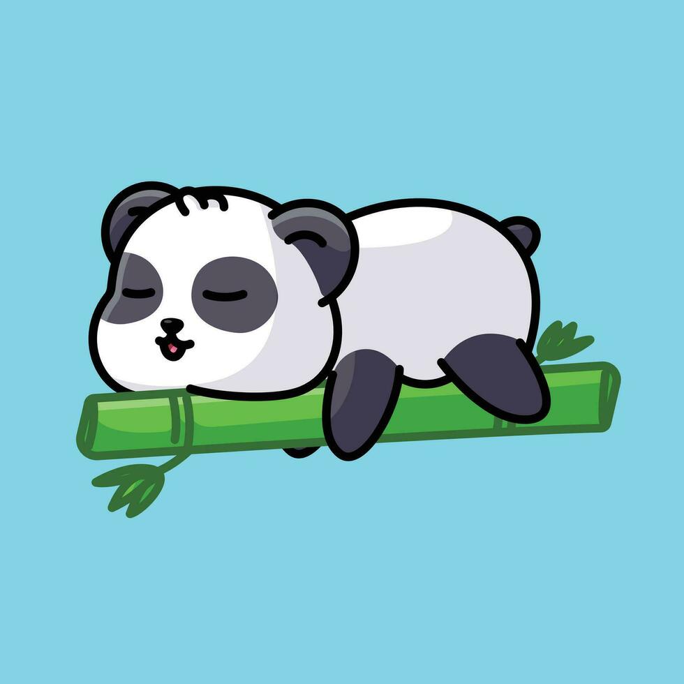 schattig slapen panda met bamboe gemakkelijk tekenfilm illustratie vector icoon