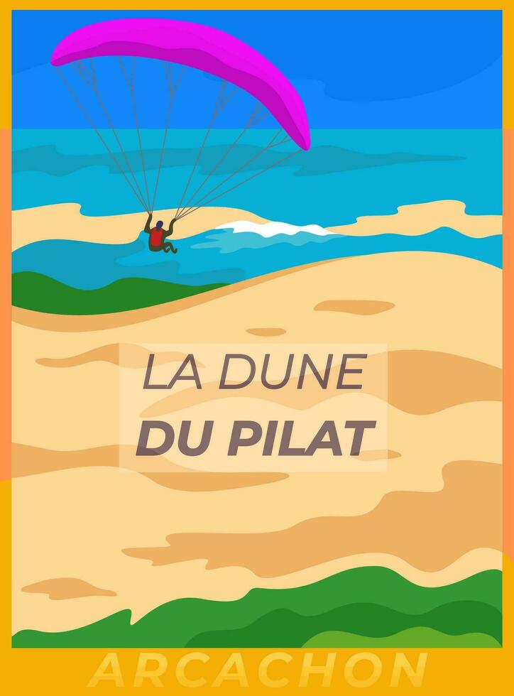 pilat duin. reusachtig zand duin in Frankrijk. regio Bordeaux. paragliden concept. vector