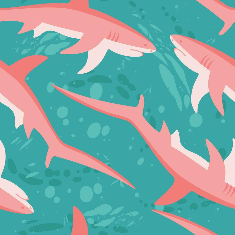 vector naadloos patroon met roze haaien Aan aquamarijn achtergrond
