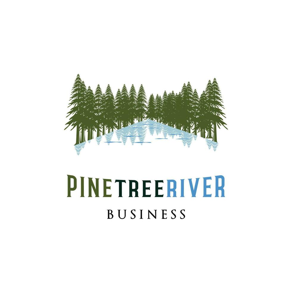 pijnboom boom met rivier- icoon logo ontwerp sjabloon vector
