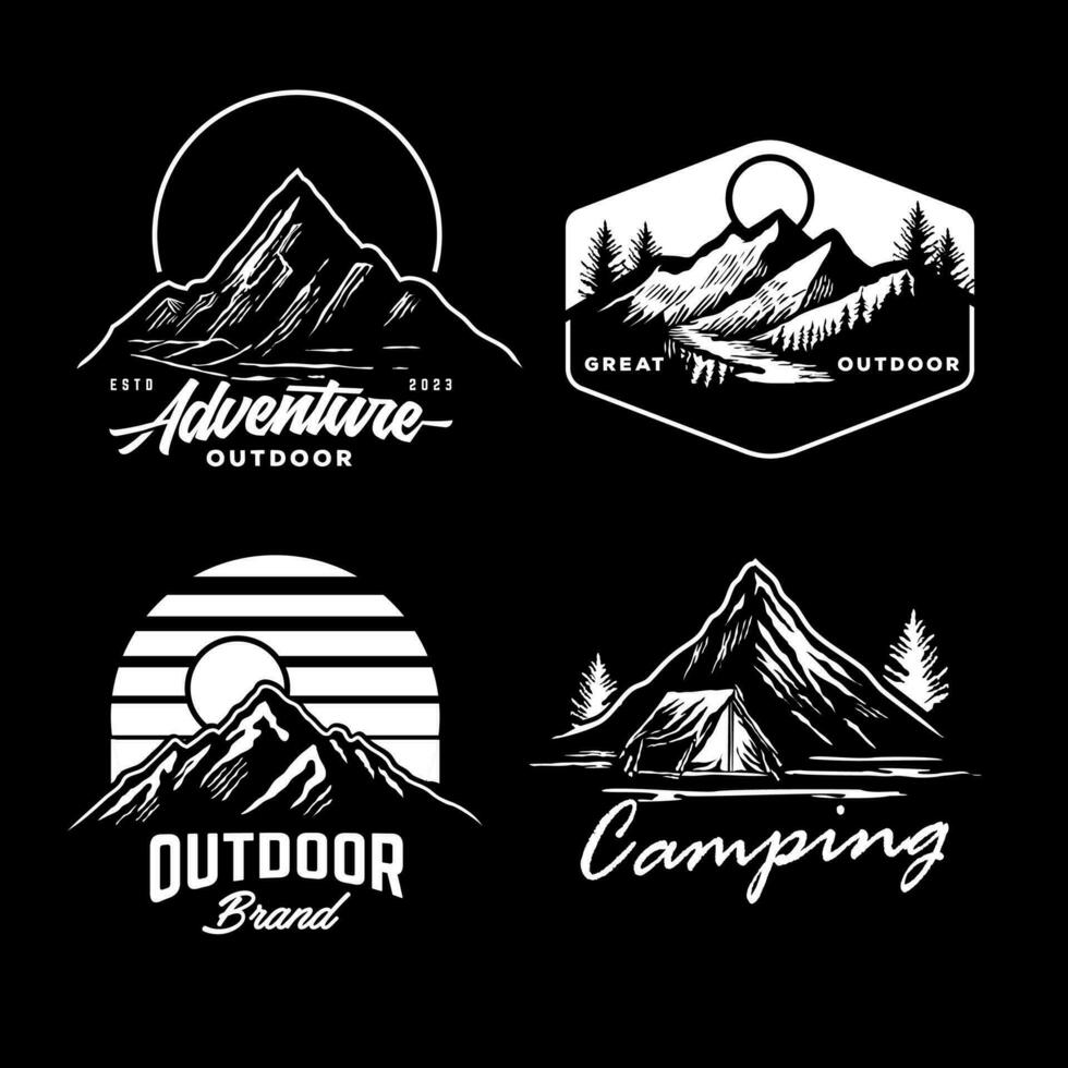 reeks verzameling van wijnoogst avontuur kenteken. camping embleem logo met berg illustratie in retro hipster stijl. vector