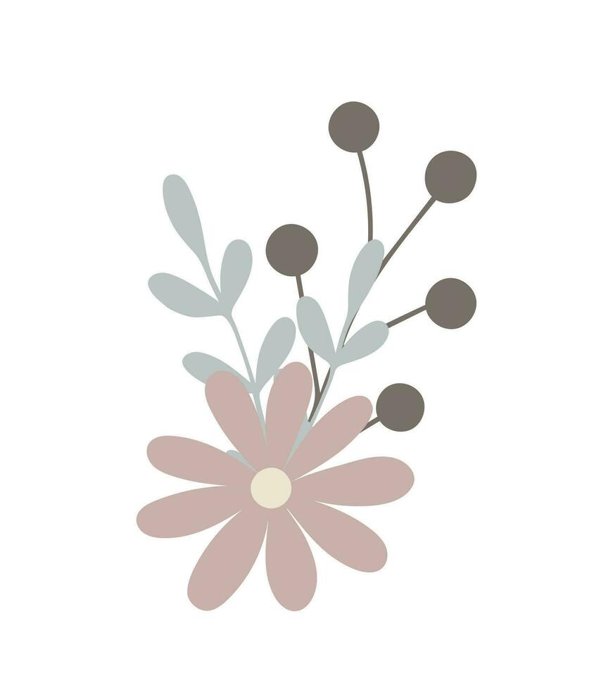 eenvoudige bloemen pastelkleurige bloemstuk in vlakke stijl vectorillustratie, symbool van de lente, gezellig huis, paasvakantie viering decor, clipart voor kaarten, Boheemse lente decoratie vector