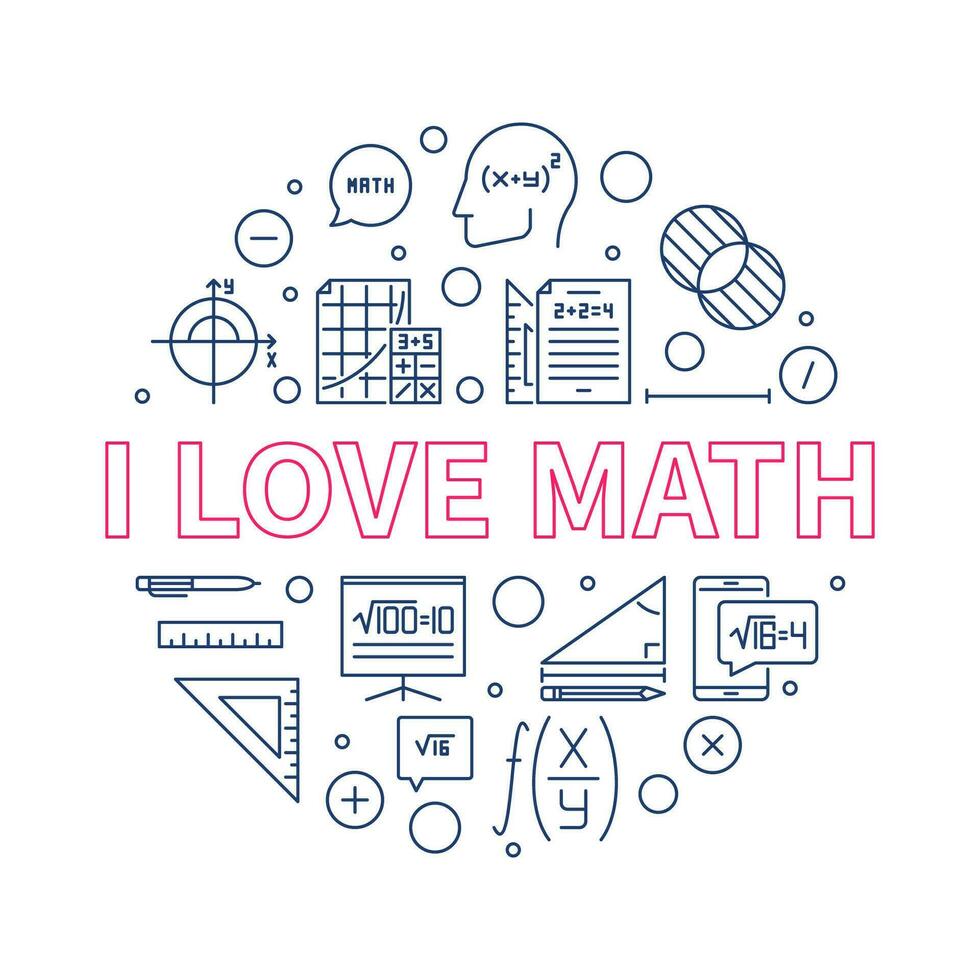 ik liefde wiskunde concept vector lijn ronde banier - wiskunde onderwijs circulaire illustratie