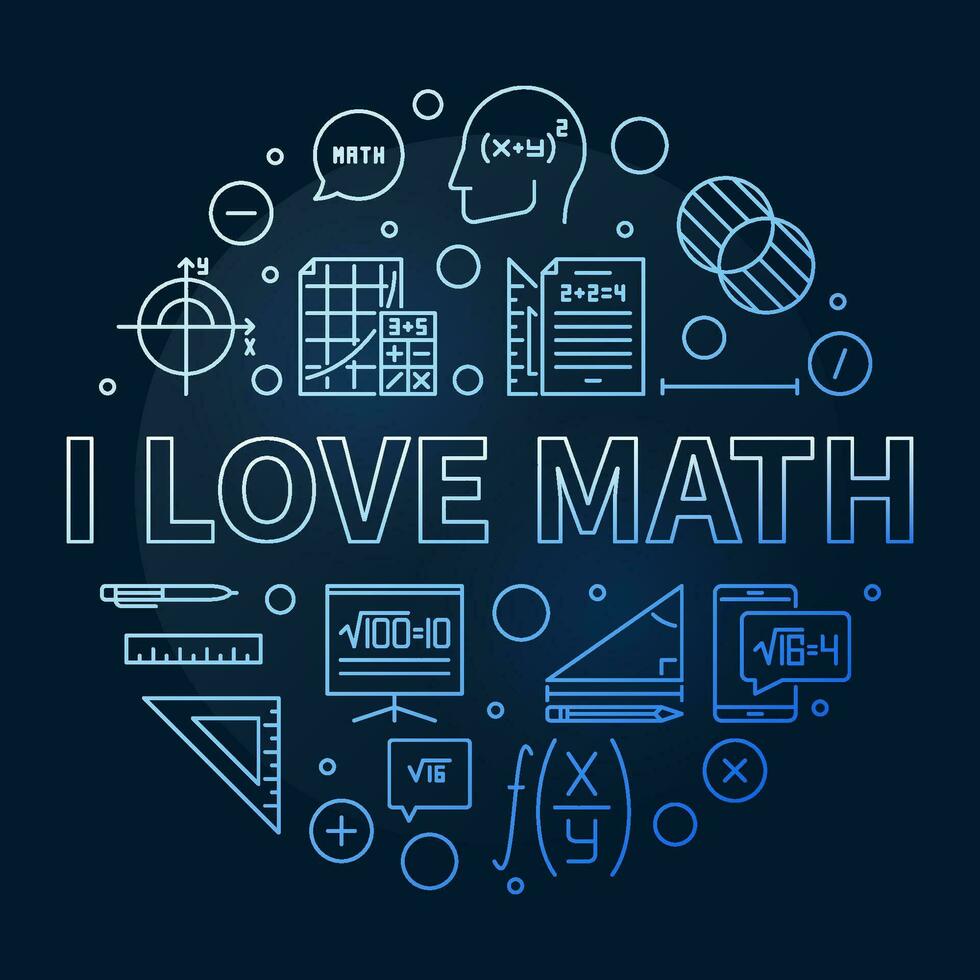 ik liefde wiskunde concept vector lijn ronde blauw spandoek. wiskunde aan het leren illustratie