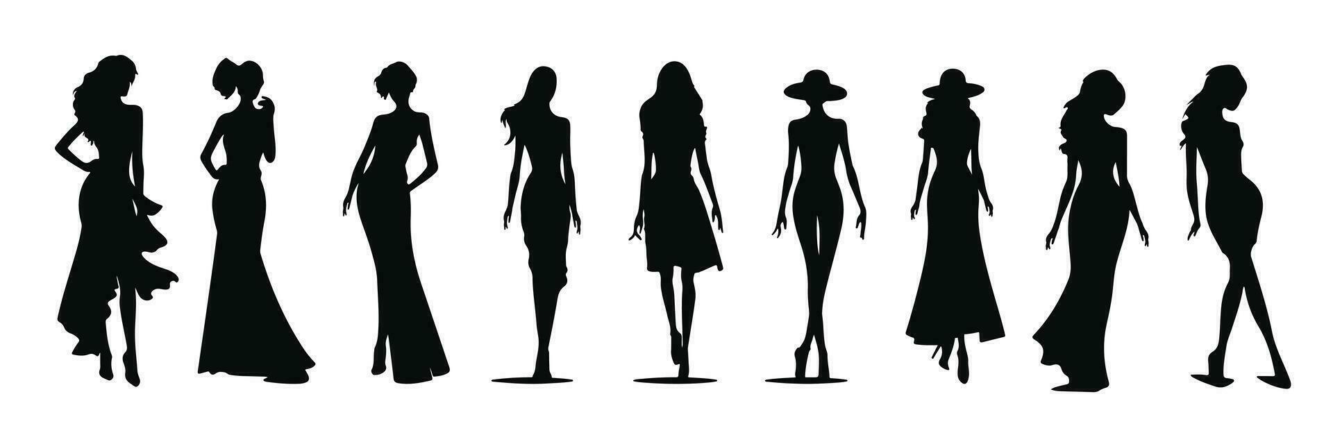reeks van vrouw silhouetten. verzameling van mode vrouw model- silhouet. meisjes vrouw sexy poseren reeks vector silhouet. vector illustratie.