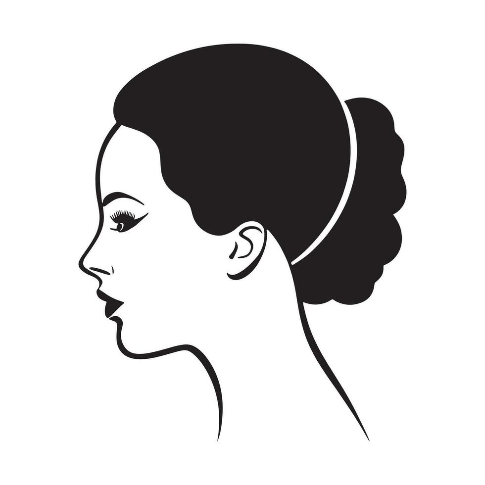 vrouw hoofd silhouet, gezicht en haar- mode icoon vector