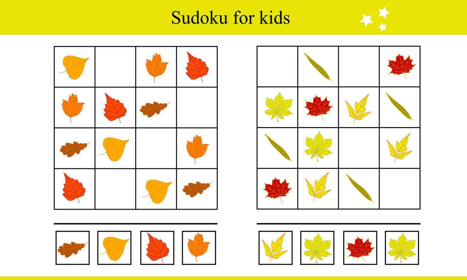 sudoku voor kinderen met herfst bladeren. leerzaam spel voor kinderen. herfst vector illustratie