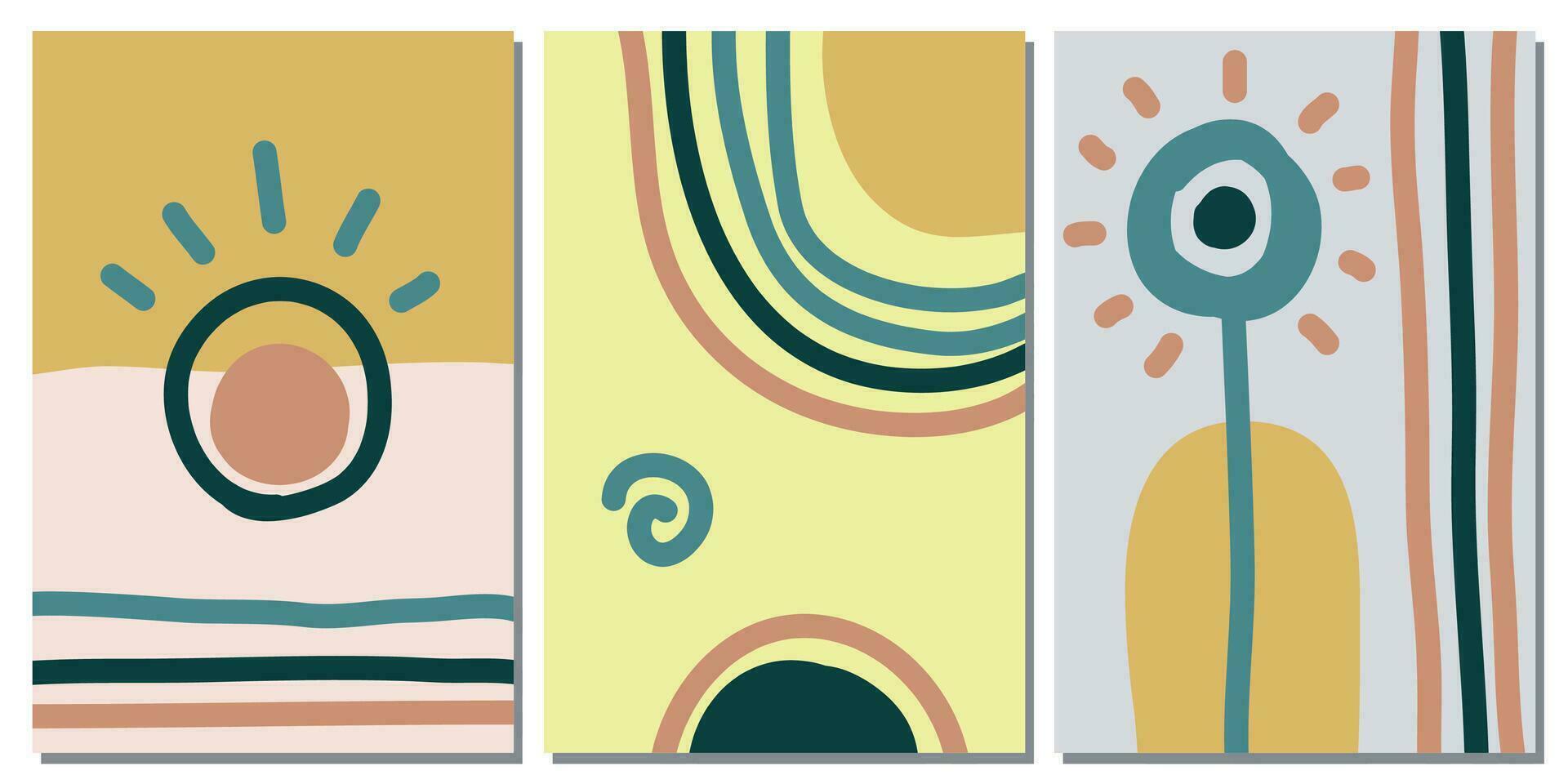 reeks van elegant Sjablonen met biologisch abstract vormen en lijnen in naakt kleuren. pastel achtergrond in minimalistische stijl. hedendaags vector illustratie