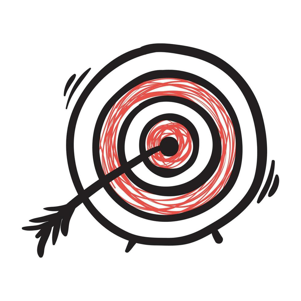 hand getrokken doodle pijl en bullseye pictogram illustratie vector