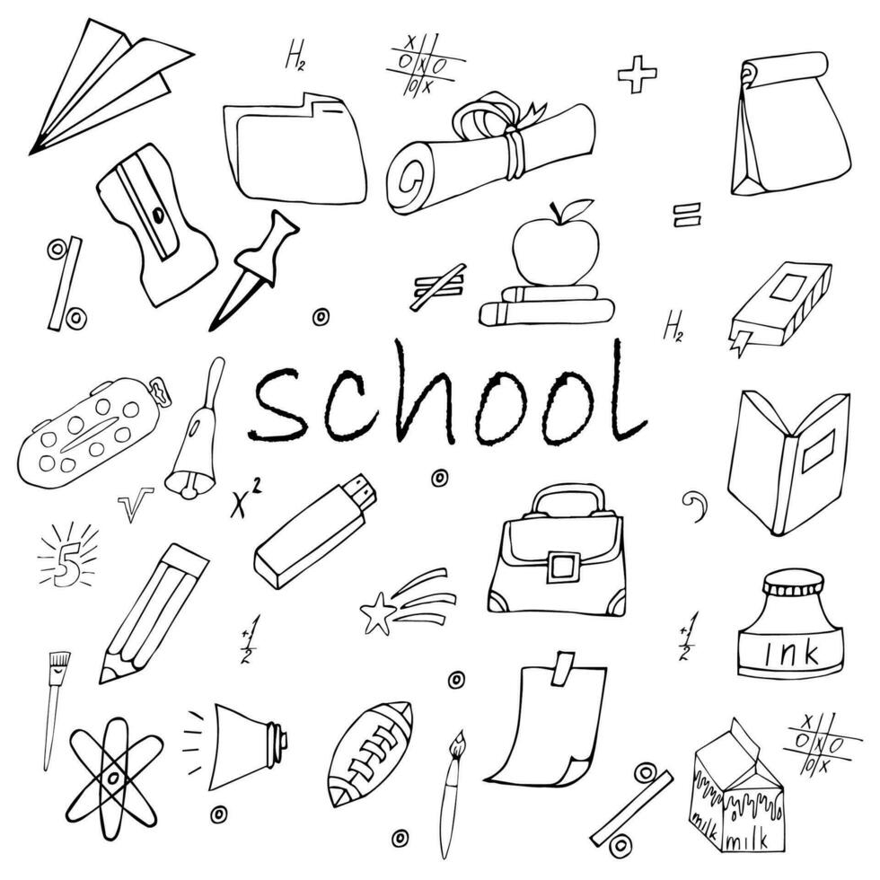 een reeks van gemakkelijk doodles Aan de thema van school- vector