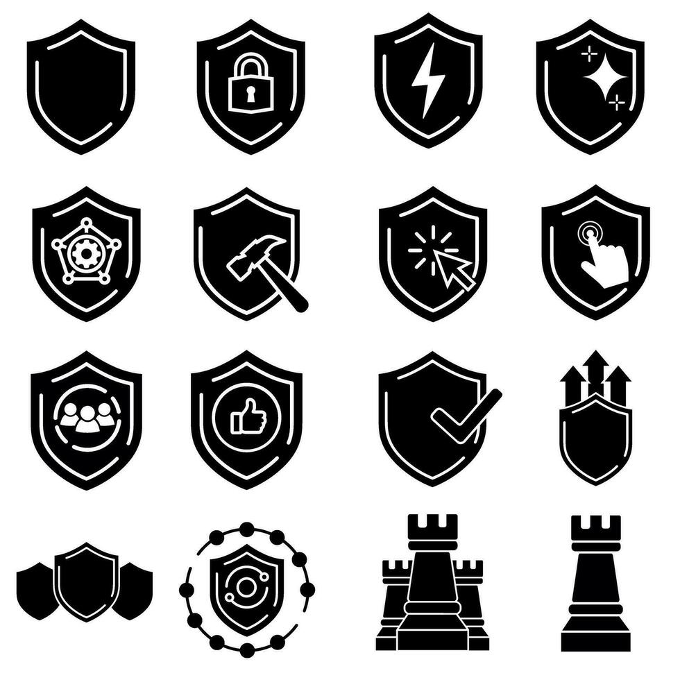 verdediging icoon vector set. computer veiligheid illustratie teken verzameling. schild symbool.