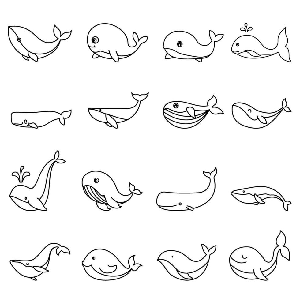 baby walvis icoon vector set. walvis illustratie teken verzameling. sperma walvis symbool. zee leven logo.