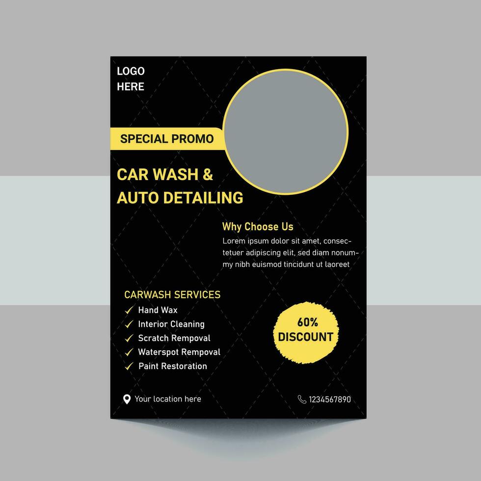 auto het wassen onderhoud folder, poster ontwerp sjabloon vector