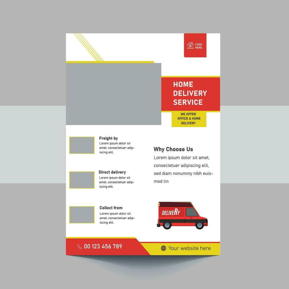 bezorgservice-flyer, snelle bezorg-flyer, wij leveren koerier-flyer, postbode koerier man-flyer vector