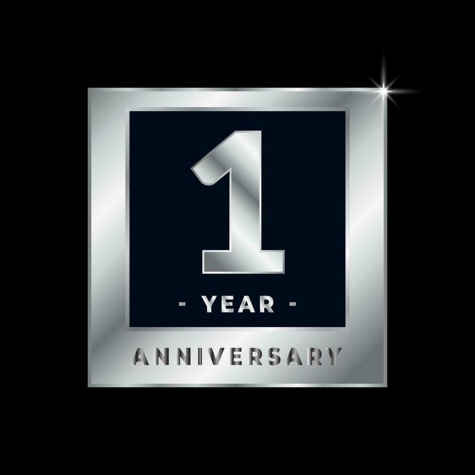 eerste jaar verjaardag viering luxe zwart en zilver logo embleem geïsoleerd vector