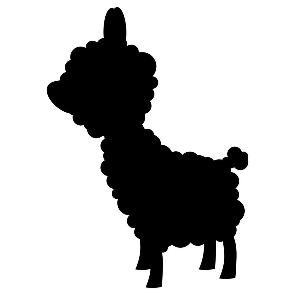 zwart silhouet van een pluizig tekenfilm alpaca vector