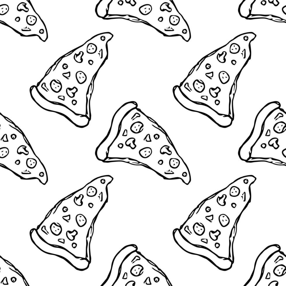 naadloos pizza patroon. getrokken pizza achtergrond. tekening vector pizza illustratie