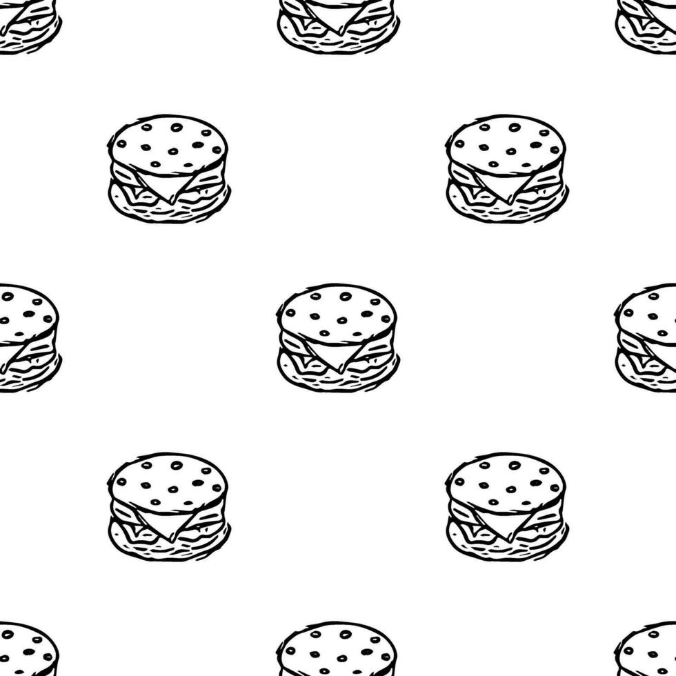 naadloos hamburger patroon. getrokken Hamburger achtergrond. tekening vector Hamburger illustratie
