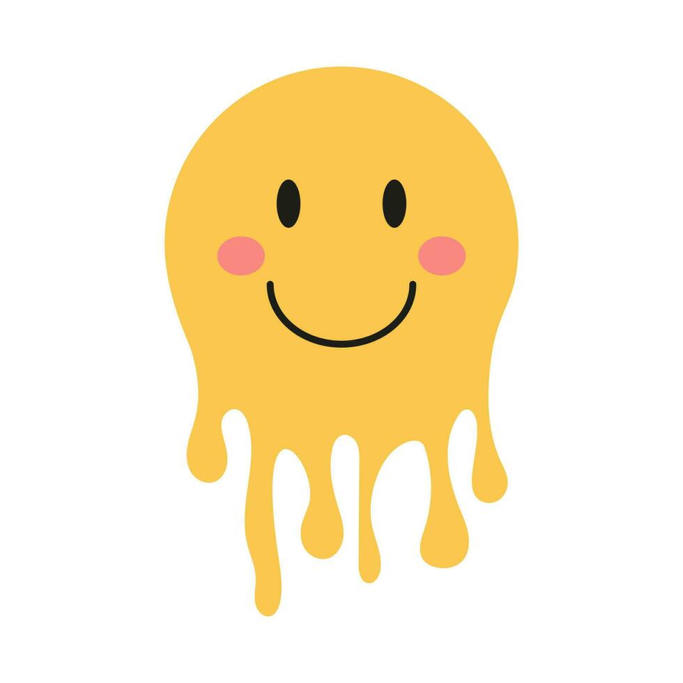 smelten glimlach. grappig psychedelisch surrealistische smelten glimlach gezicht logo. druipend glimlach. mooi zo humeur. positief emoji. vector emoji. emoji gezicht. gezicht symbool. positief emoji.