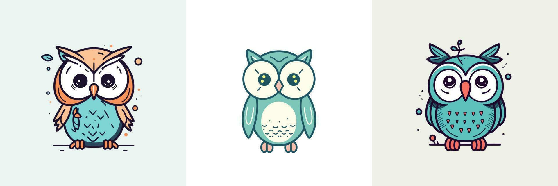 schattig baby uil mascotte kawaii tekenfilm vogel illustratie reeks verzameling vector