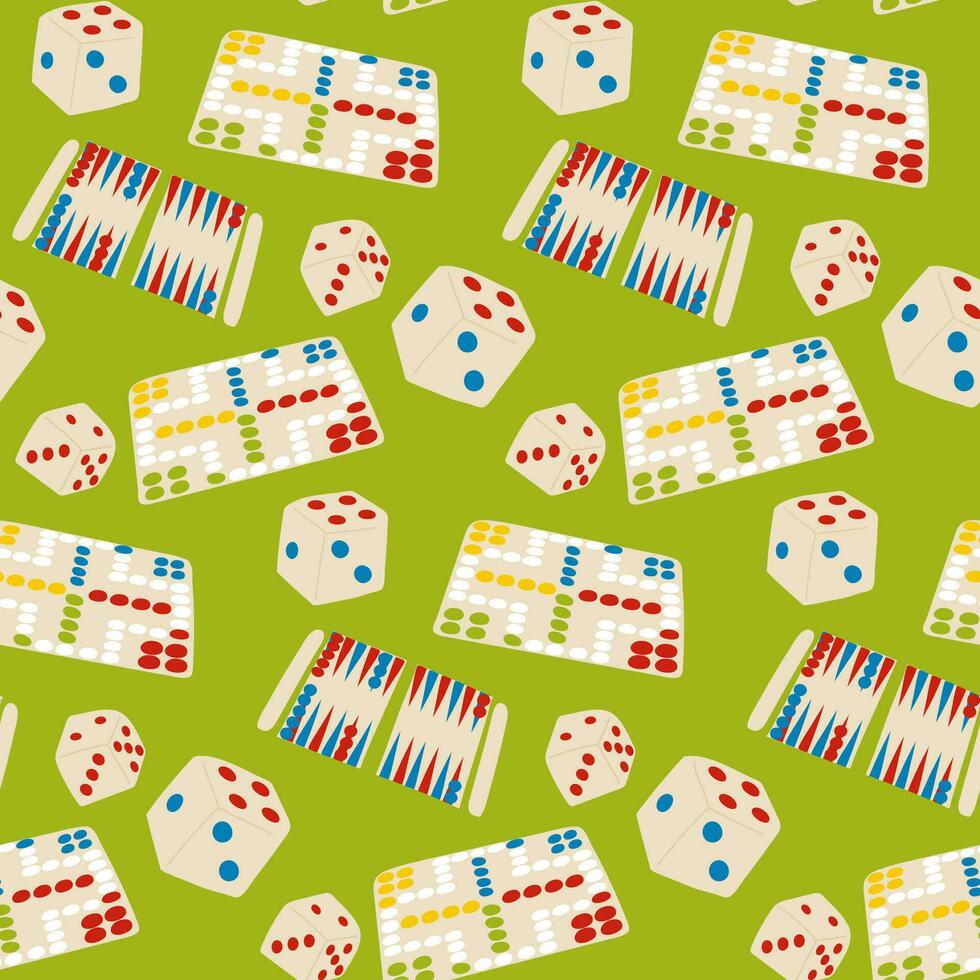 bord spel themed naadloos patroon. geïsoleerd vector tileable structuur achtergrond. serie van gaming en het gokken patronen.