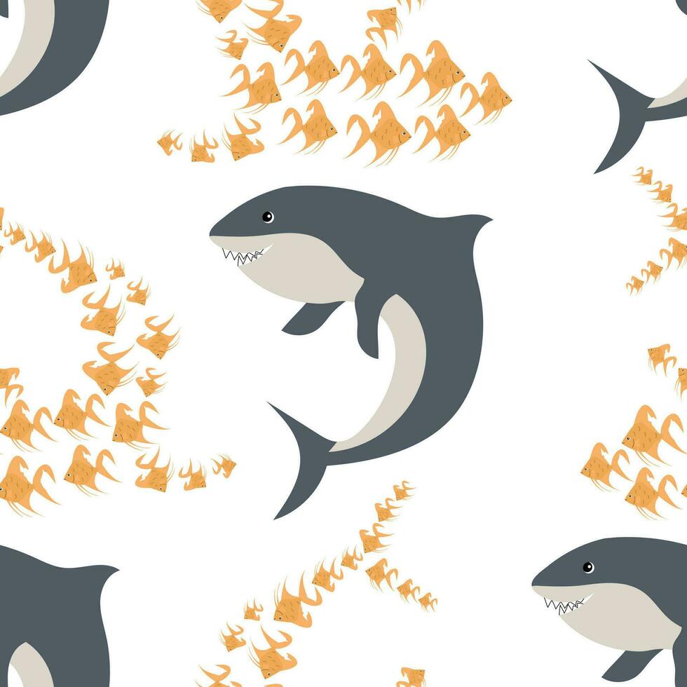 tekenfilm haai met vis naadloos patroon vector