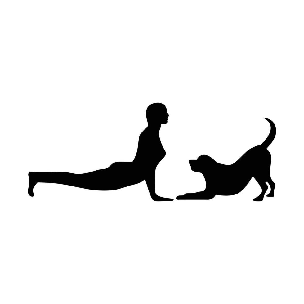 yoga meisje en hond silhouet vrij vector ontwerp.eps