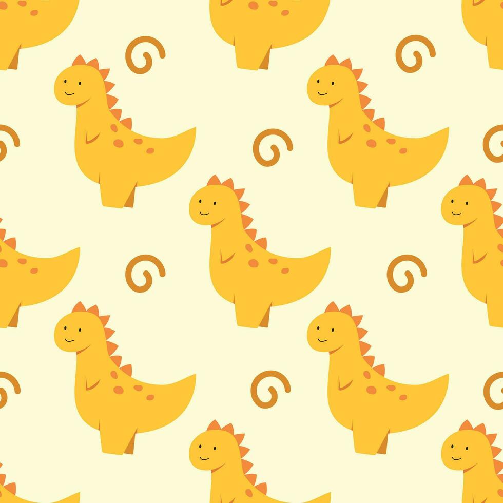 schattig oranje dinosaurus tekenfilm naadloos patroon bg vector