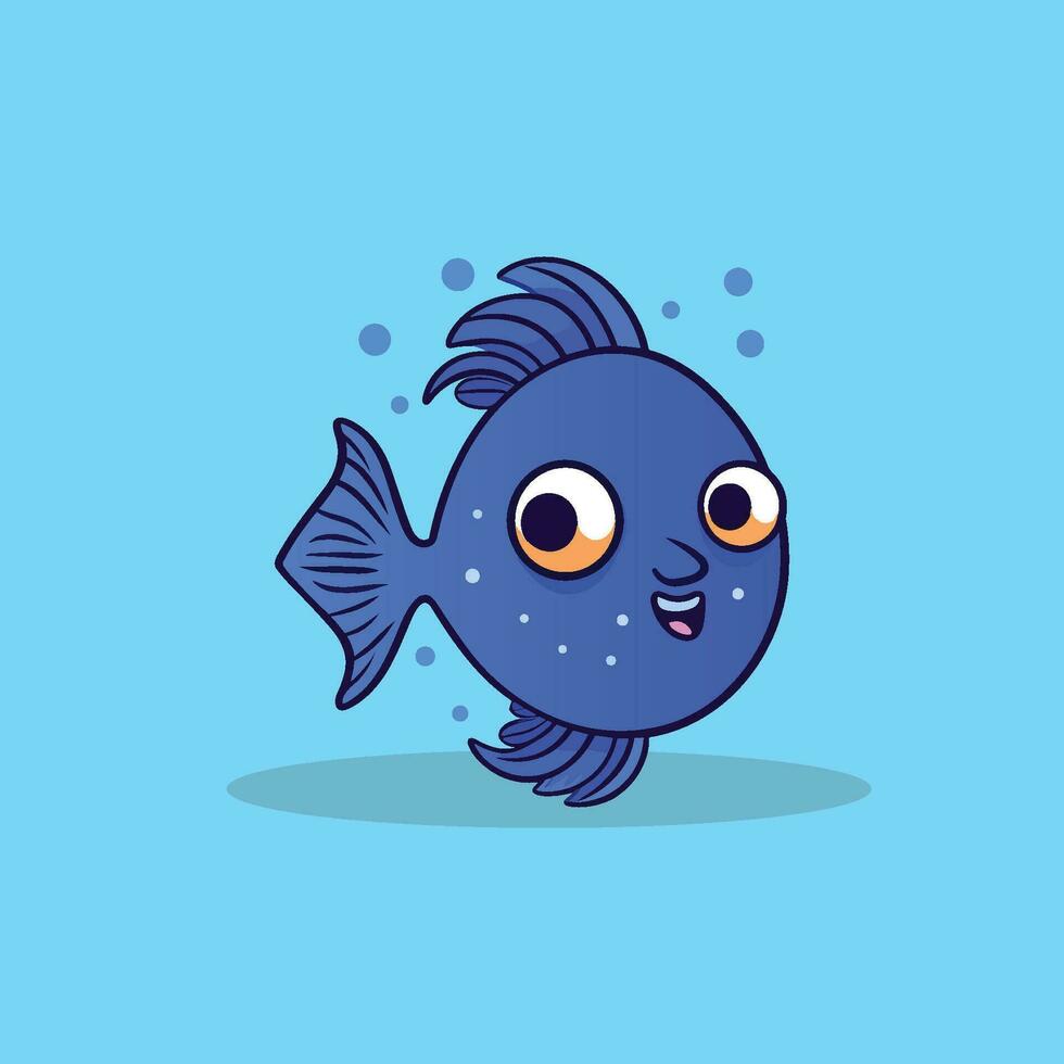 schattig blauw vis geïsoleerd Aan blauw achtergrond vector