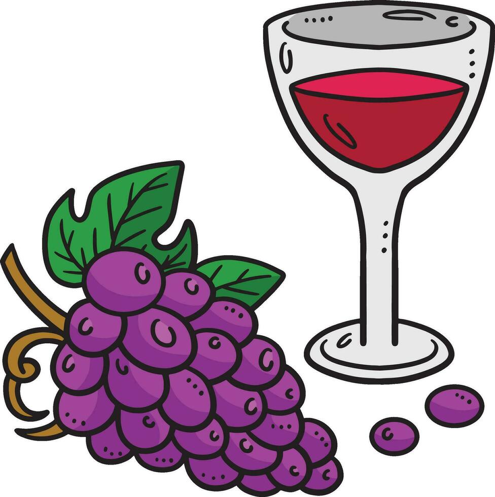 glas van wijn, en druiven tekenfilm gekleurde clip art vector
