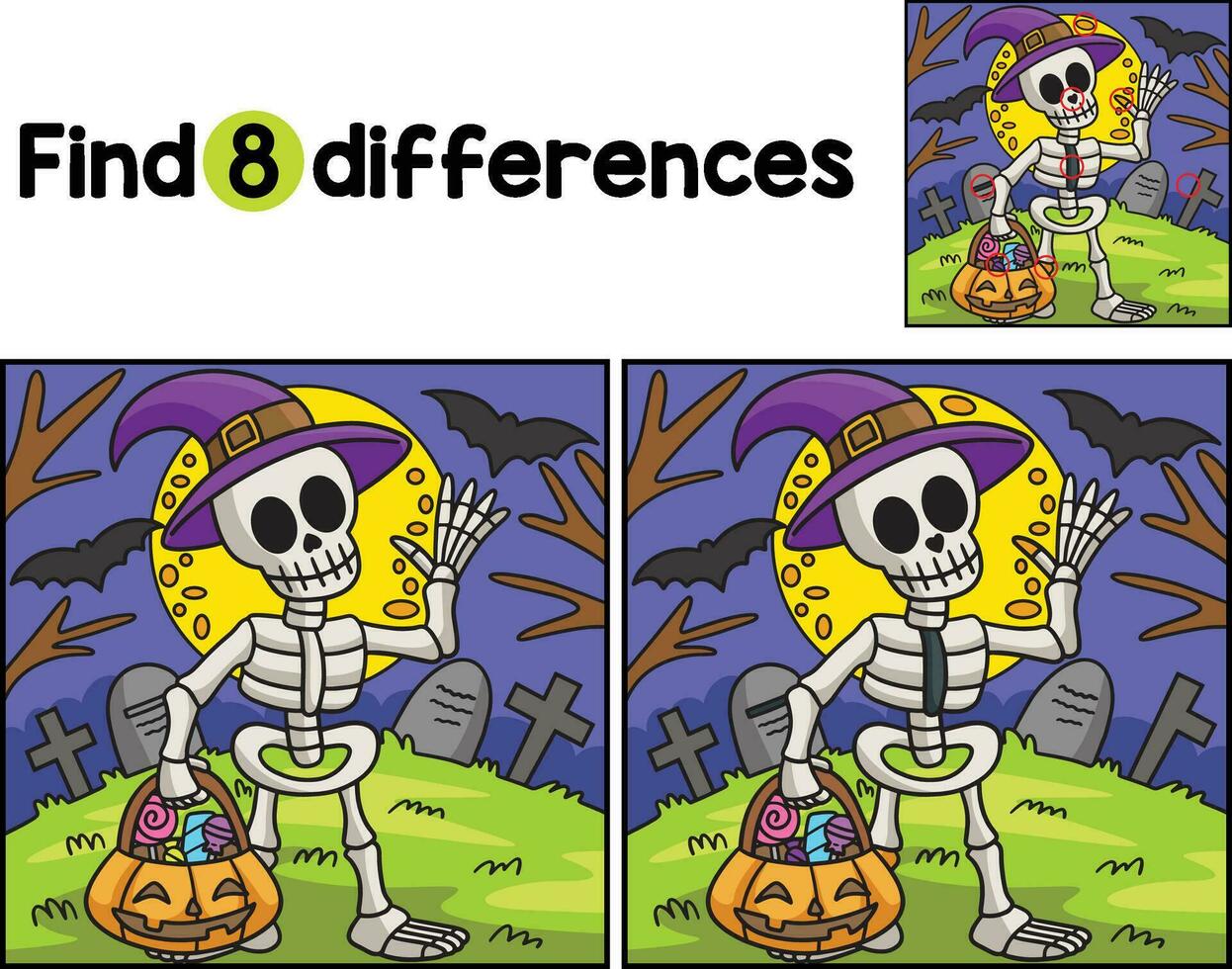 skelet halloween vind de verschillen vector