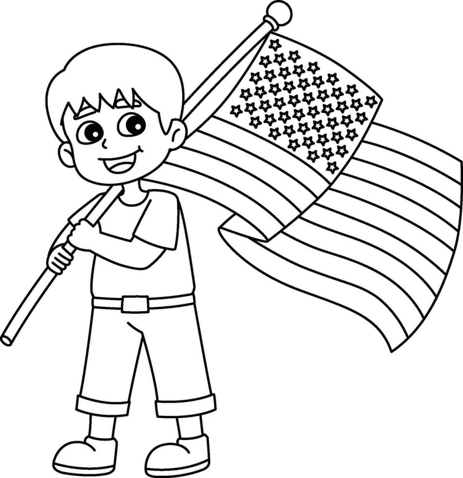 4e van juli jongen Holding een Amerikaans vlag geïsoleerd vector