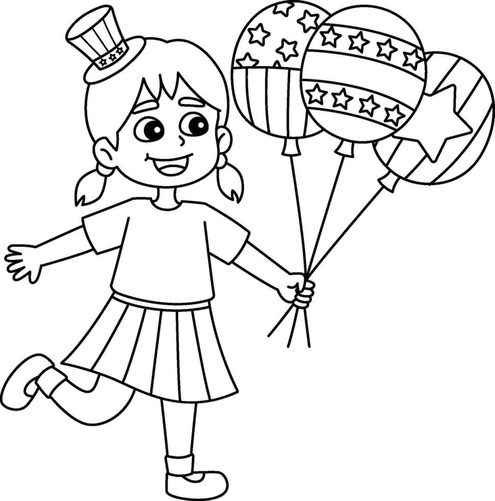 4e van juli meisje Holding ballonnen geïsoleerd vector