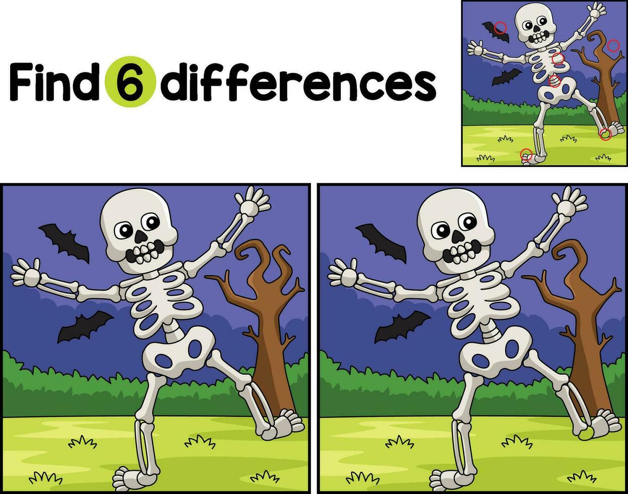 dansen skelet halloween vind de verschillen vector