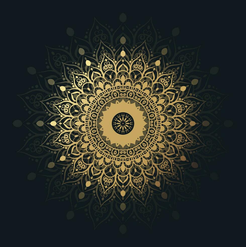 zwart achtergrond wit luxe gouden mandala illustratie sjabloon vector