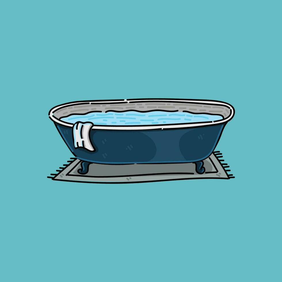 badkuip donker blauw illustratie clip art vector ontwerp, in een licht blauw achtergrond