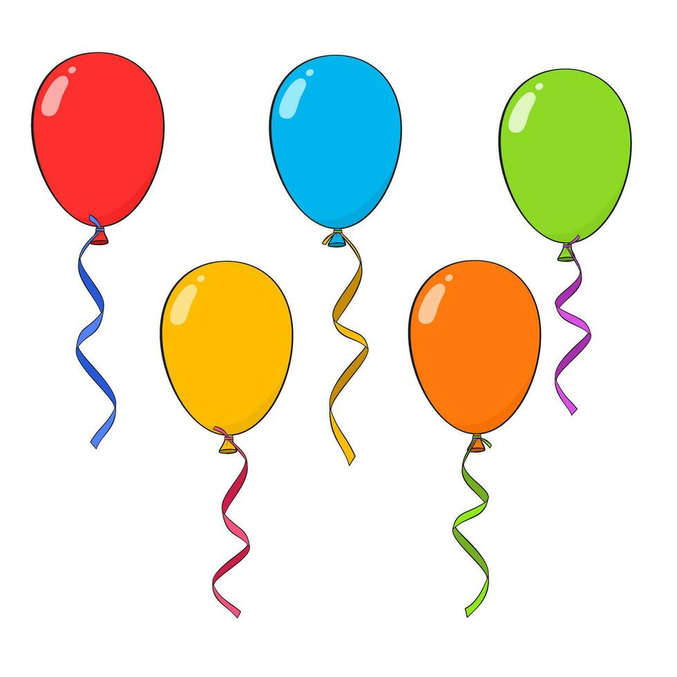 reeks van kleurrijk ballonnen met linten. tekenfilm vector