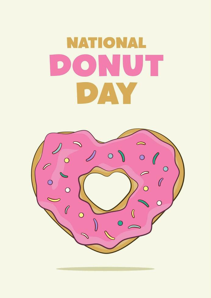 nationaal donut dag belettering met een hartvormig donut. poster concept vector