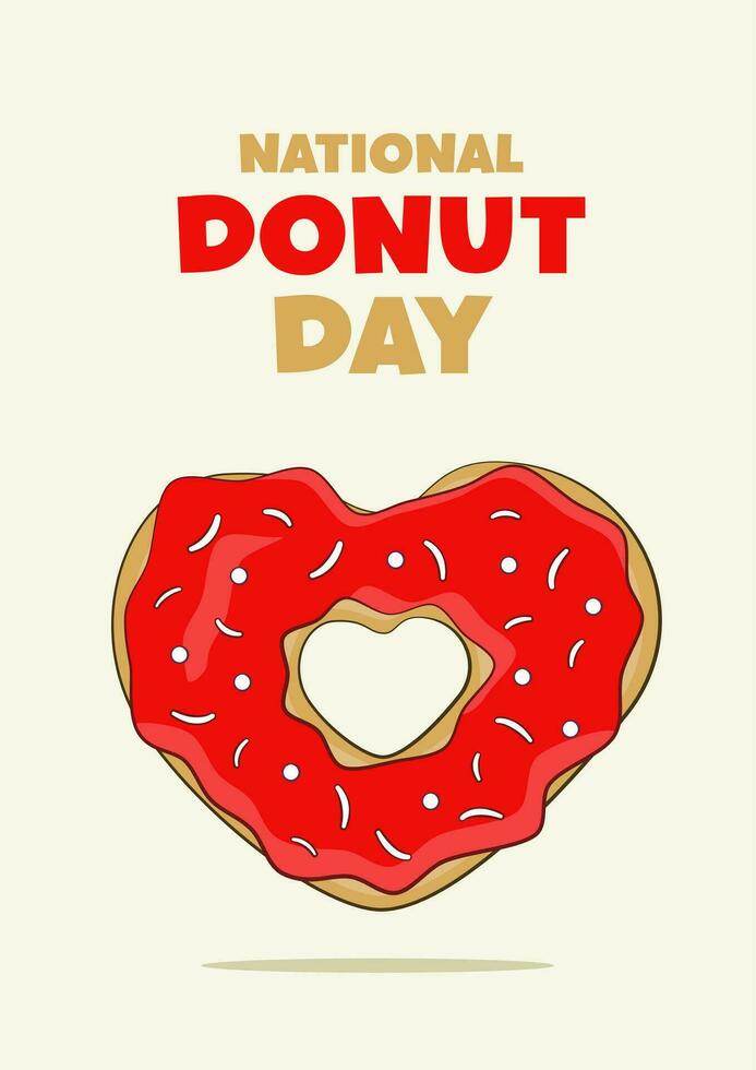 nationaal donut dag belettering met een hartvormig donut. poster concept vector