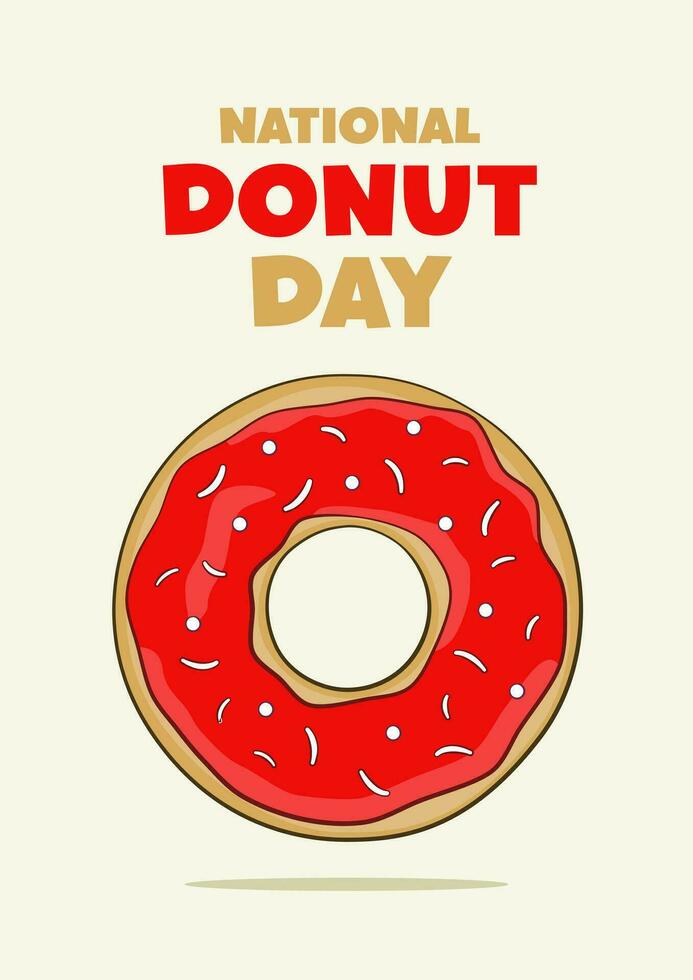 nationaal donut dag belettering met aardbei donut. poster concept vector