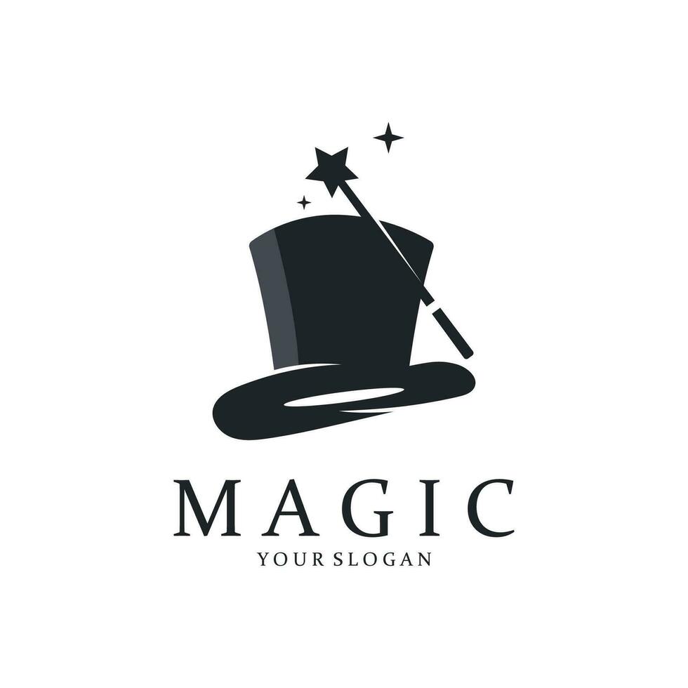 goochelaar hoed en magie toverstaf logo sjabloon vector