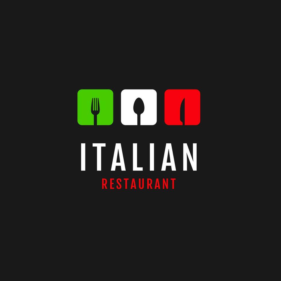 vlak vlaggen kleur Italië met voedsel lepel vork mes logo ontwerp vector illustratie symbool icoon
