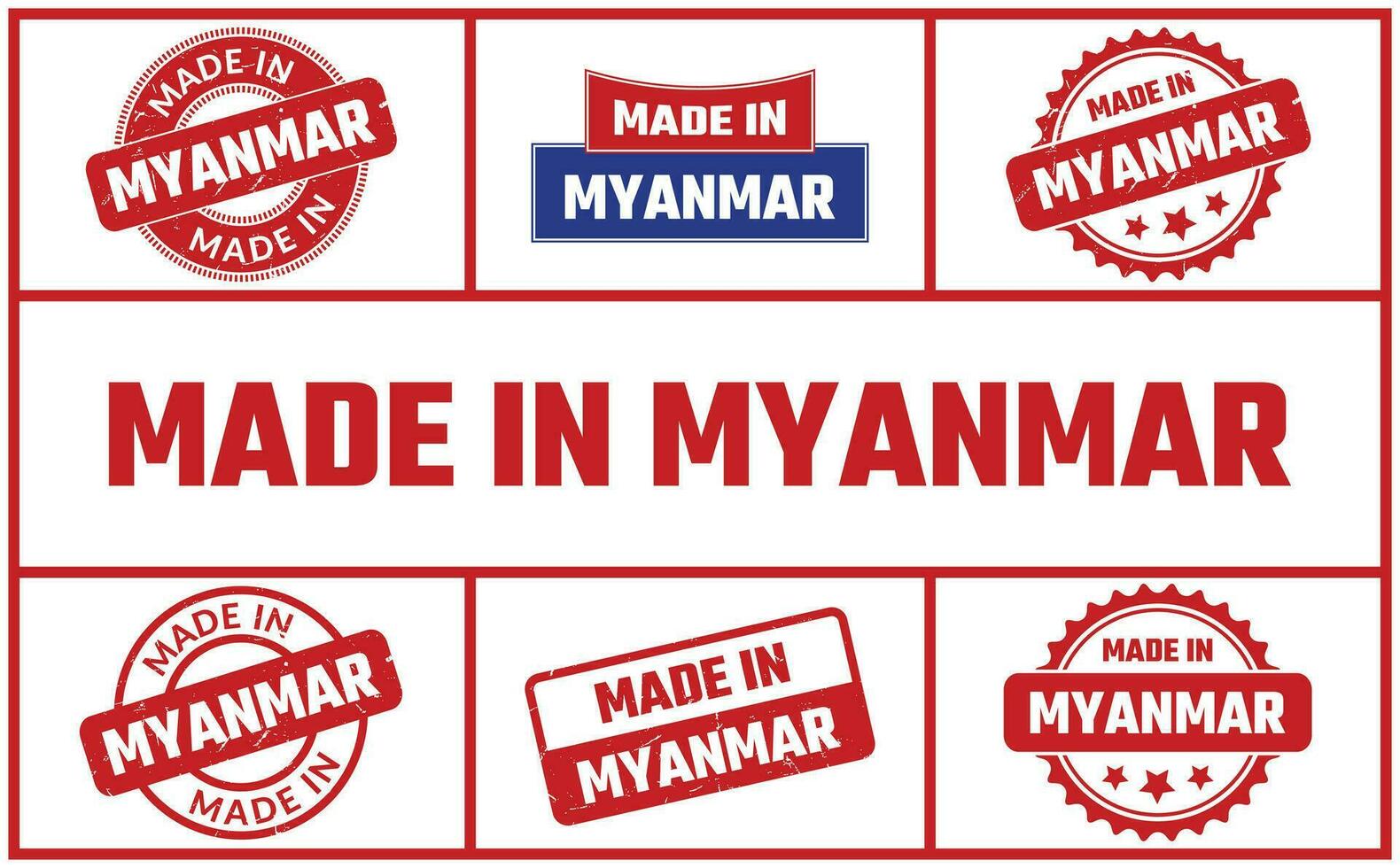 gemaakt in Myanmar rubber postzegel reeks vector