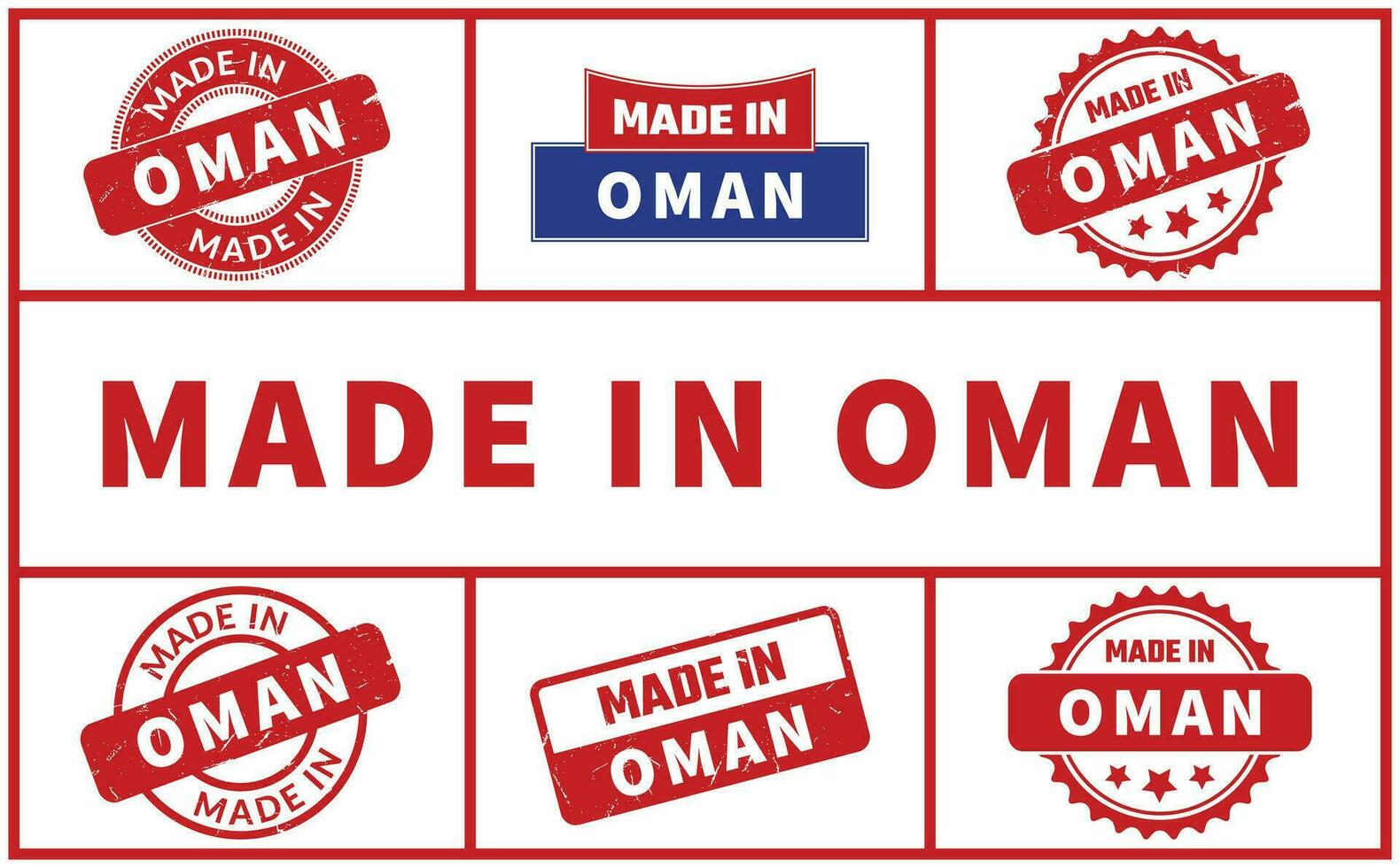 gemaakt in Oman rubber postzegel reeks vector