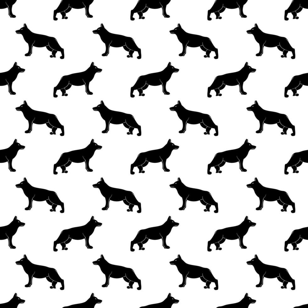 naadloos patroon met Duitse herder silhouet. tekening zwart en wit vector illustratie.